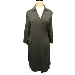 Lands' End Size Medium Knit Wrap Dress Gray 3/4 Sleeve Corporate Career Office